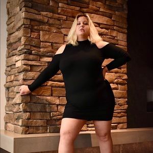 BRAND NEW black sweater dress cold shoulder details